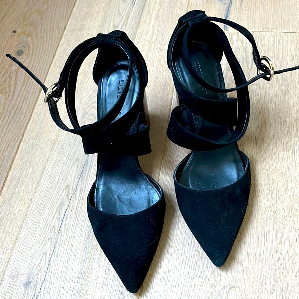 Whistles black cross strap block heel 38